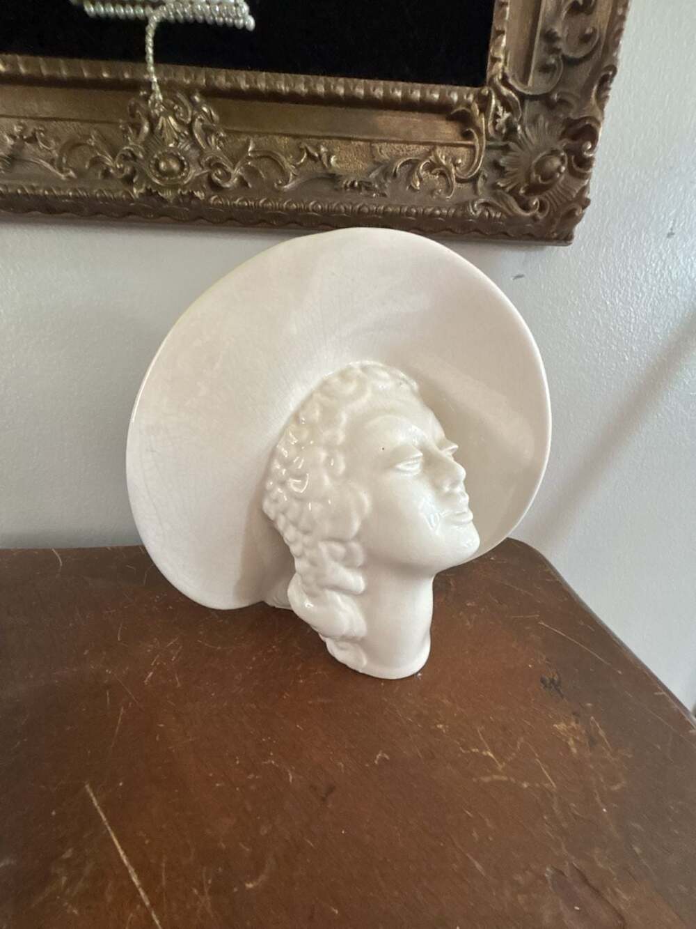 Vintage Royal Haeger Art Deco White Ceramic Lady Head Vase Planter with Hat